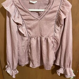 Women's Dusty Pink Ruffle V-Neck Blouse